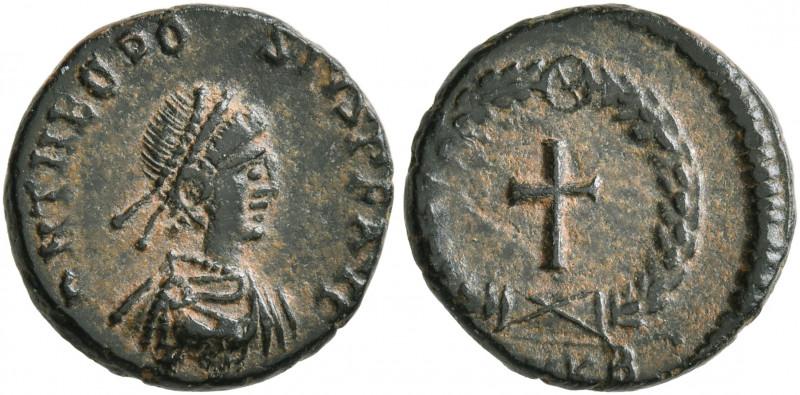 Theodosius II, 402-450. Nummus (Bronze, 13 mm, 1.55 g, 1 h), Cyzicus, 425-435. D...