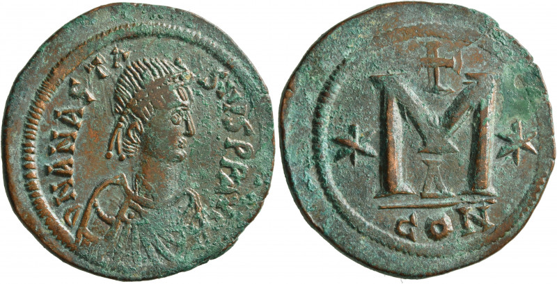 Anastasius I, 491-518. Follis (Bronze, 36 mm, 18.87 g, 7 h), Constantinopolis, 4...