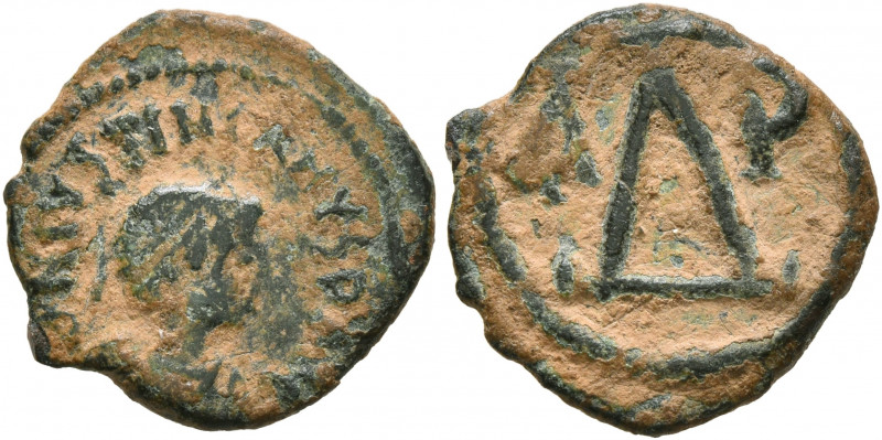 Justinian I, 527-565. 4 Nummi (Bronze, 15 mm, 1.47 g, 6 h), Thessalonica, circa ...