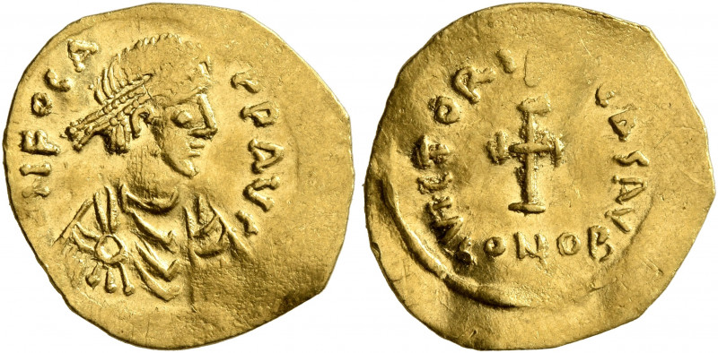 Phocas, 602-610. Tremissis (Gold, 17 mm, 1.31 g, 7 h), Constantinopolis, circa 6...