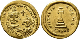 Heraclius, with Heraclius Constantine, 610-641. Solidus (Gold, 21 mm, 4.47 g, 7 h), Constantinopolis, circa 613-616. δ δ N N hERACLIЧS ET hERA CONST P...