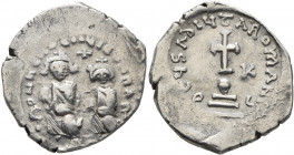 Heraclius, with Heraclius Constantine, 610-641. Hexagram (Silver, 22 mm, 5.89 g, 6 h), Constantinopolis, 615-638. dN dN ҺЄRACLIЧS ЄT ҺЄRA CON Heracliu...