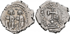 Heraclius, with Heraclius Constantine, 610-641. Hexagram (Silver, 24 mm, 6.69 g, 6 h), Constantinopolis, 615-638. dN dN ҺЄRACLIЧS ЄT ҺЄRA CON Heracliu...