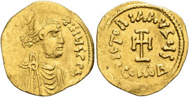 Constans II, 641-668. Tremissis (Gold, 16 mm, 1.41 g, 7 h), Constantinopolis. [δ N CONSTAN]TINЧS P P AV Diademed, draped and cuirassed bust of Constan...