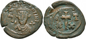 Constans II, 641-668. Half Follis (Bronze, 24 mm, 5.52 g, 5 h), Carthage, 647-659. [CONS]TANTIN P Crowned, draped and bearded bust of Constans II faci...