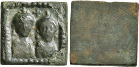 Honorius, with Theodosius II, 395-423. Exagium Solidi (Bronze, 14x15 mm, 4.24 g). Crowned, diademed and draped facing busts of Honorius, on the left, ...