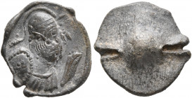 ROMAN. Circa 3rd to 4th centuries. Seal (Lead, 14 mm, 1.73 g). Helmeted bust of Roma or Minerva to right, holding shield; to right, parazonium (?). Pe...