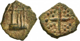 Anonymous, circa 6th-7th centuries. Tessera (Lead, 14 mm, 1.16 g). Lyre. Rev. Greek cross with its extremities and quadrants decorated with pellets. V...