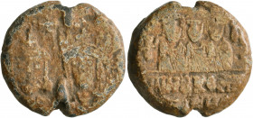 The imperial kommerkia of Thrace, 787/788. Seal (Lead, 23 mm, 15.71 g, 12 h). Facing busts of Constantine VI on the left, beardless and wearing crown ...