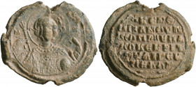 Michael, anthypatos patrikios, hypatos and judge of the Aegaean Sea, 11th century. Seal (Lead, 32 mm, 16.66 g, 12 h). M/I-X[A] Nimbate facing bust of ...