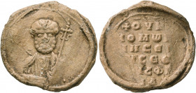 Uncertain, 11th century. Seal (Lead, 24 mm, 7.39 g, 12 h). Bust of Saint Peter facing, holding in his left hand a long cross, with branches springing ...