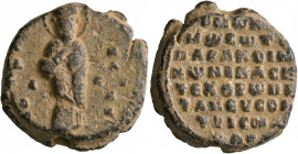 Basileios, parakoimomenos (doux of Edessa), 1060-1090. Seal (Lead, 26 mm, 18.24 g, 11 h). O / A/ΓI/O/C - R/A/CI/Λ/Є Saint Basil, standing facing, nimb...