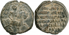 Konstantinos Doukas, sebastos, last third 12th century-early 13th century. Seal (Lead, 30 mm, 23.32 g, 6 h). Θ / ΓЄ/ⲰP-ΓH/OC Saint George on horseback...