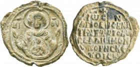 Johannes Hagioeuphemites, protonobellisimos, 2nd half 12th century. Seal (Lead, 38 mm, 20.00 g, 12 h). MH - ΘV Nimbate Mother of God “Episkepsis”, rai...