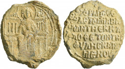Michael Abalantes Kalothetos, sebastos, 2nd half 13th century. Seal (Lead, 37 mm, 32.55 g, 12 h). MH - ΘV The Mother of God “Nikopoios”, nimbate, seat...