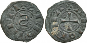 CRUSADERS. Antioch. Bohémond III, minority, 1149-1163. Denier (Bronze, 17 mm, 0.93 g, 8 h), circa 1250-1268. ✠PRIN•CEPS around large S (all retrograde...