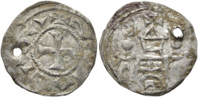 CRUSADERS. Latin Kingdom of Jerusalem. Jerusalem Pilgrim Coinage, 12th century. Denier (Silver, 18 mm, 0.85 g, 1 h), Jerusalem. ✠ S[...]Λ[...]I[...]VΔ...