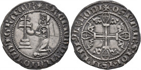 CRUSADERS. Knights of Rhodes (Knights Hospitallers). Hélion of Villeneuve, 1319-1346. Gigliato (Silver, 26 mm, 3.72 g, 2 h). ✠•FR:ЄLIOn •D'•VILA•nOVЄ•...