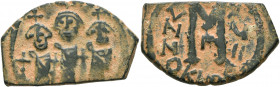ISLAMIC, Time of the Rashidun. Pseudo-Byzantine types. Fals (Bronze, 24 mm, 4.65 g, 6 h), imitating a 'Cyprus follis', uncertain mint, AH 15/16-23/4 =...