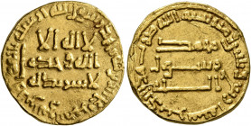 ISLAMIC, 'Abbasid Caliphate. temp. Al-Saffah, AH 132-136 / AD 749-754. Dinar (Gold, 19 mm, 4.24 g, 7 h), without mint, AH 134 = AD 751/2. Bernardi 51....