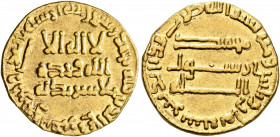 ISLAMIC, 'Abbasid Caliphate. temp. Al-Mansur, AH 136-158 / AD 754-775. Dinar (Gold, 19 mm, 4.10 g, 6 h), without mint, AH 138 = AD 755/6. Bernardi 51....