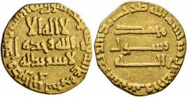 ISLAMIC, 'Abbasid Caliphate. temp. Al-Mansur, AH 136-158 / AD 754-775. Dinar (Gold, 18 mm, 3.78 g, 1 h), without mint, AH 143 = AD 760/1. Bernardi 51....