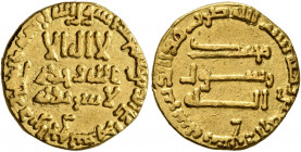 ISLAMIC, 'Abbasid Caliphate. temp. Al-Mansur, AH 136-158 / AD 754-775. Dinar (Gold, 18 mm, 4.16 g, 6 h), without mint, AH 144 = AD 761/2. Bernardi 51....