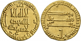 ISLAMIC, 'Abbasid Caliphate. temp. Al-Mansur, AH 136-158 / AD 754-775. Dinar (Gold, 19 mm, 4.20 g, 6 h), without mint, AH 157 = AD 773/4. Bernardi 51....