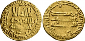 ISLAMIC, 'Abbasid Caliphate. temp. Al-Mansur, AH 136-158 / AD 754-775. Dinar (Gold, 19 mm, 4.14 g, 1 h), without mint, AH 158 = AD 774/5. Bernardi 51....