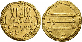 ISLAMIC, 'Abbasid Caliphate. temp. Al-Rashid, AH 170-193 / AD 786-809. Dinar (Gold, 18 mm, 4.00 g, 1 h), without mint, AH 174 = AD 790-1. Bernardi 51....