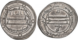 ISLAMIC, 'Abbasid Caliphate. temp. Al-Ma'mun, AH 193-218 / AD 809-833. Dirham (Silver, 24 mm, 2.91 g, 10 h), citing Harthama, Madinat Isbahan, AH 198 ...