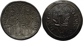 HUNGARY. Béla III, 1172-1196. Rézpénz (Bronze, 26 mm, 3.66 g, 12 h). +SANCTA ARIA The Virgin Mary, nimbate, seated facing on throne, holding scepter i...