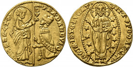ITALY. Venezia (Venice). Francesco Dandolo, 1328-1339. Ducato (Gold, 19 mm, 3.53 g, 6 h). FRA DANDVLO - •S•M•VЄNЄTI St. Mark standing right, holding b...
