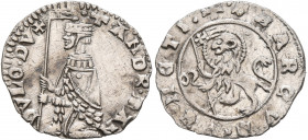 ITALY. Venezia (Venice). Andrea Dandolo, 1342-1354. Soldino Vecchio (Silver, 15 mm, 0.51 g, 12 h). ANDR•DANDVLO DV✠ Doge Andrea Dandolo kneeling to le...