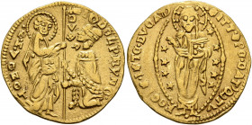 ITALY. Venezia (Venice). Giovanni Delfino, 1356-1361. Ducat (Gold, 20 mm, 3.47 g, 9 h). IO DЄLPhVNO - •S•M•VЄNЄTI St. Mark standing right, holding boo...