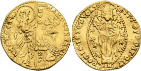 ITALY. Venezia (Venice). Marco Cornaro, 1365-1367. Ducato (Gold, 20 mm, 3.41 g, 8 h). MARO CORNARIO - •S•M•VЄNЄTI St. Mark standing right, holding boo...