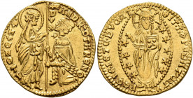 ITALY. Venezia (Venice). Andrea Contarini, 1367-1382. Ducato (Gold, 20 mm, 3.50 g, 10 h). ANDR Q TARЄNO - •S M VЄNЄTI St. Mark standing right, holding...