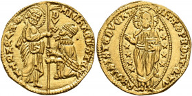 ITALY. Venezia (Venice). Michele Steno, 1400-1413. Ducato (Gold, 21 mm, 3.53 g, 4 h). MIChAЄL STЄN' - •S•M•VЄNЄTI St. Mark standing right, holding boo...