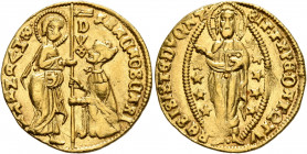 ITALY. Venezia (Venice). Francesco Foscari, 1423-1457. Ducato (Gold, 20 mm, 3.52 g, 1 h). FRAC•FOSCARI •S•M•VЄNЄTI St. Mark standing right, holding bo...