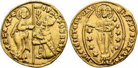ITALY. Venezia (Venice). Francesco Foscari, 1423-1457. Ducato (Gold, 21 mm, 3.49 g, 9 h). FRAC FOSCARI - •S•M•VЄNЄTI St. Mark standing right, holding ...