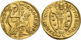 ITALY. Venezia (Venice). Giovanni Mocenigo, 1478-1485. Ducato (Gold, 21 mm, 3.49 g, 8 h). IO•MOCЄNIGO - •S•M•VЄNЄTI St. Mark standing right, holding b...