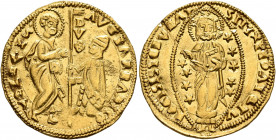 ITALY. Venezia (Venice). Agostin Barbarigo, 1486-1501. Ducato (Gold, 21 mm, 3.53 g, 12 h). AVG BARBADICO - •S M•VENETI St. Mark standing right, holdin...
