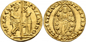 ITALY. Venezia (Venice). Pietro Lando, 1538-1545. Ducato (Gold, 20 mm, 3.48 g, 7 h). PET LANDO - •S•M•VENET St. Mark standing right, holding book of G...