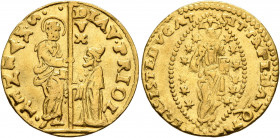 ITALY. Venezia (Venice). Lorenzo Priuli, 1556-1559. Zecchino (Gold, 20 mm, 3.48 g, 8 h). LAV•PRIOL - •S•M•VENET• St. Mark standing right, holding book...