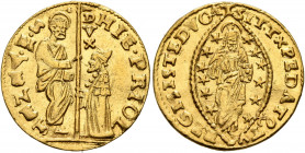 ITALY. Venezia (Venice). Girolamo Priuli, 1559-1567. Zecchino (Gold, 20 mm, 3.49 g, 8 h). HIE•PRIOL - •S•M•VENET St. Mark standing right, holding book...