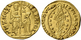 ITALY. Venezia (Venice). Girolamo Priuli, 1559-1567. Zecchino (Gold, 20 mm, 3.45 g, 4 h). HIE•PRIOL - •S•M•VENET St. Mark standing right, holding book...