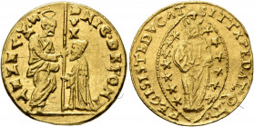 ITALY. Venezia (Venice). Nicolò da Ponte, 1578-1585. Zecchino (Gold, 20 mm, 3.45 g, 2 h). •NIC DE PONT - •S•M•VENET• St. Mark standing right, holding ...