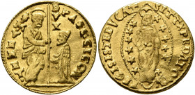 ITALY. Venezia (Venice). Pasqual Cicogna, 1585-1595. Zecchino (Gold, 20 mm, 3.48 g, 1 h). PASC•CICON - •S•M•VENET• St. Mark standing right, holding bo...