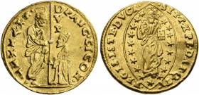 ITALY. Venezia (Venice). Pasqual Cicogna, 1585-1595. Zecchino (Gold, 21 mm, 3.47 g, 6 h). PASC•CICON - •S•M•VENETI St. Mark standing right, holding bo...