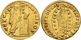 ITALY. Venezia (Venice). Pasqual Cicogna, 1585-1595. Zecchino (Gold, 21 mm, 3.44 g, 1 h). PASC•CICON - •S•M•VENET• St. Mark standing right, holding bo...
